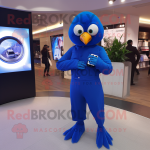 Blue Eagle mascot costume character dressed with a Turtleneck and Smartwatches