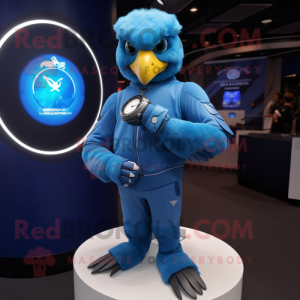 Blue Eagle mascot costume character dressed with a Turtleneck and Smartwatches