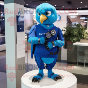 Blue Eagle mascot costume character dressed with a Turtleneck and Smartwatches