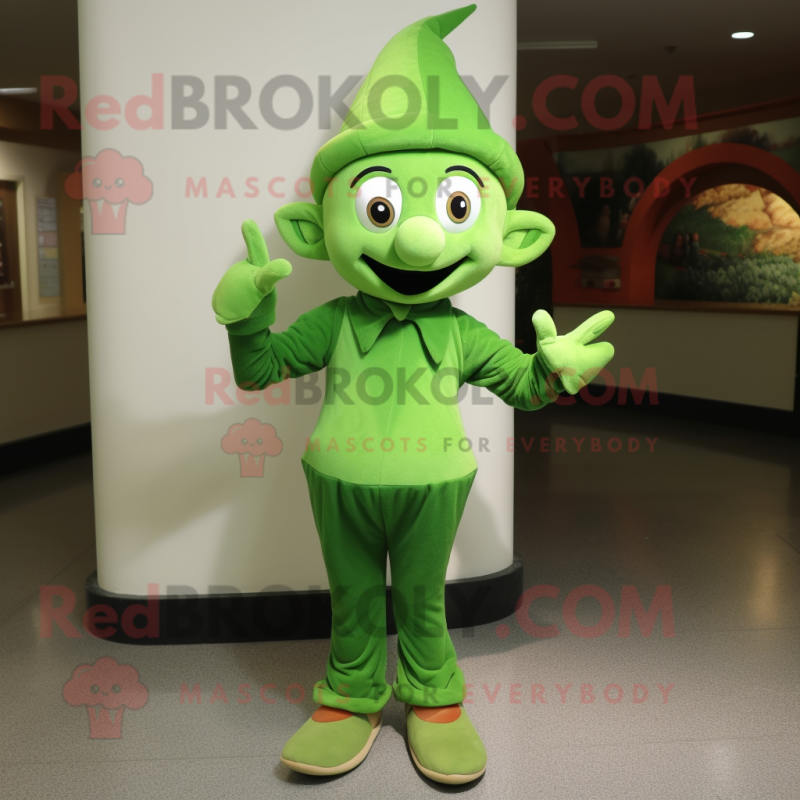 Olive Elf mascot costume character dressed with a Jumpsuit and Caps Olive Elf mascot costume character dressed with a Jumpsuit and Caps