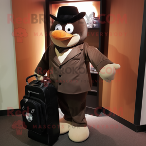 Brown Golf Bag mascot costume character dressed with a Tuxedo and Brooches