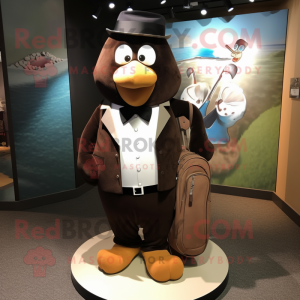 Brown Golf Bag mascot costume character dressed with a Tuxedo and Brooches