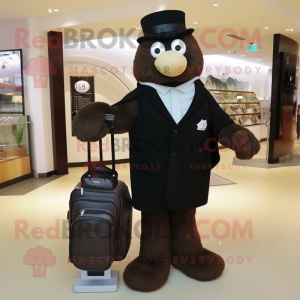 Brown Golf Bag mascot costume character dressed with a Tuxedo and Brooches