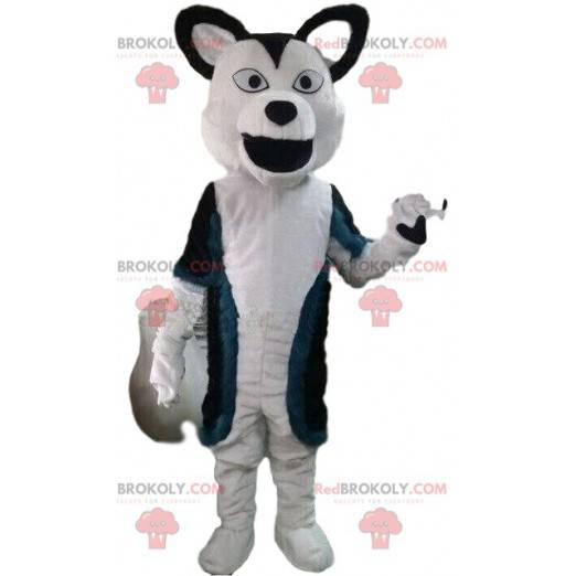 White and black dog mascot, black and white wolf costume -