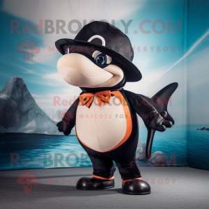 Peach Killer Whale mascot costume character dressed with a Playsuit and Hat pins