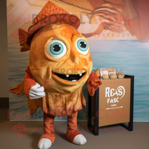Rust Fish Tacos mascot costume character dressed with a Capri Pants and Clutch bags
