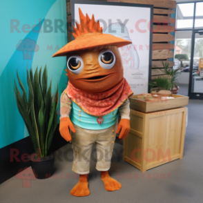 Rust Fish Tacos mascot costume character dressed with a Capri Pants and Clutch bags