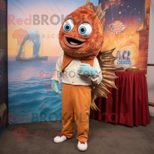 Rust Fish Tacos mascot costume character dressed with a Capri Pants and Clutch bags