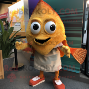 Rust Fish Tacos mascot costume character dressed with a Capri Pants and Clutch bags