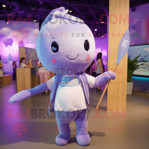 Lavender Narwhal mascot costume character dressed with a T-Shirt and Headbands