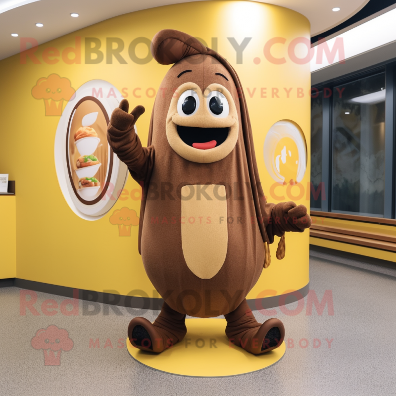 Brown Banana mascot costume character dressed with a Sweater and Rings