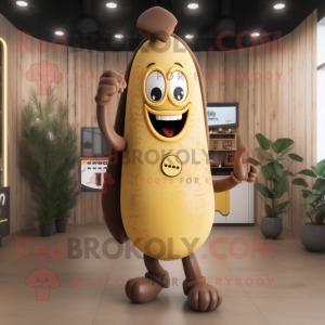 Brown Banana mascot costume character dressed with a Sweater and Rings