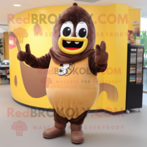 Brown Banana mascot costume character dressed with a Sweater and Rings