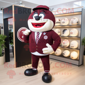 Maroon Rugby Ball mascot costume character dressed with a Blazer and Foot pads