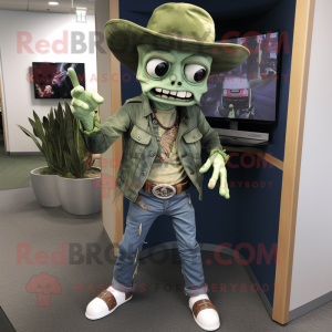 Olive Undead mascot costume character dressed with a Bootcut Jeans and Bracelets