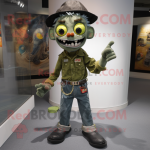 Olive Undead mascot costume character dressed with a Bootcut Jeans and Bracelets