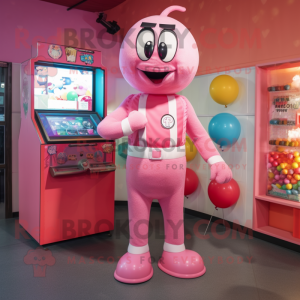 Pink Gumball Machine mascot costume character dressed with a Shorts and Belts