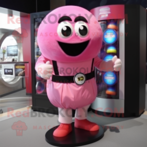 Pink Gumball Machine mascot costume character dressed with a Shorts and Belts