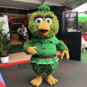 Forest Green Fried Chicken mascot costume character dressed with a Playsuit and Wraps