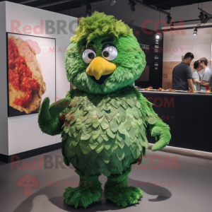 Forest Green Fried Chicken mascot costume character dressed with a Playsuit and Wraps