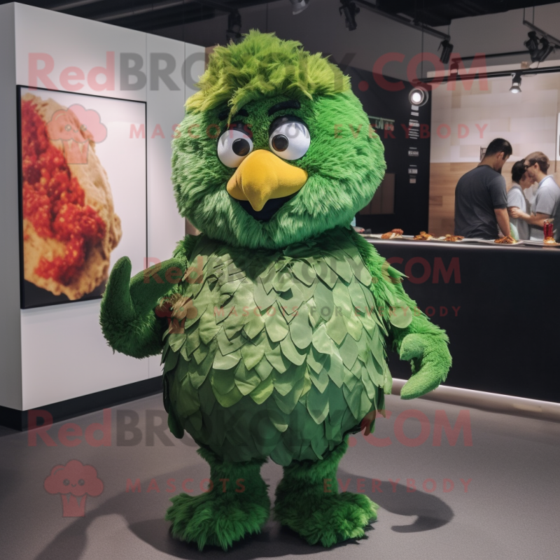 Forest Green Fried Chicken mascot costume character dressed with a Playsuit and Wraps Forest Green Fried Chicken mascot costume character dressed with a Playsuit and Wraps
