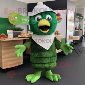 Forest Green Fried Chicken mascot costume character dressed with a Playsuit and Wraps