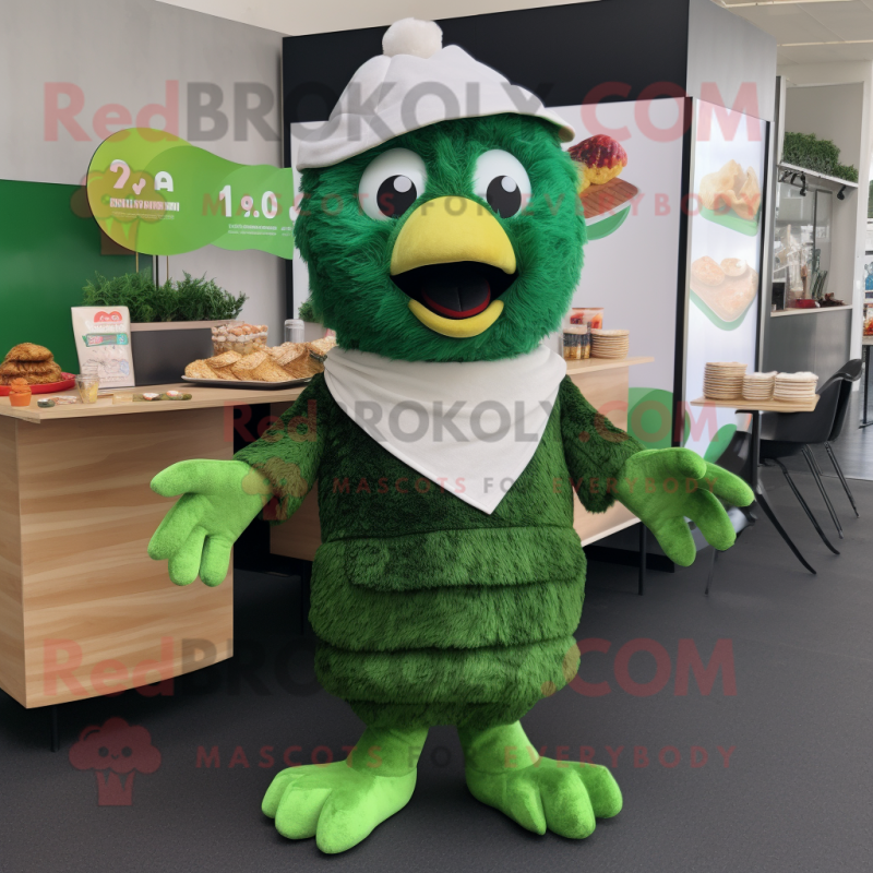 Forest Green Fried Chicken mascot costume character dressed with a Playsuit and Wraps Forest Green Fried Chicken mascot costume character dressed with a Playsuit and Wraps