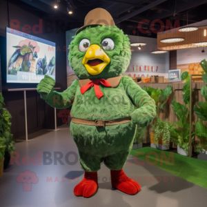 Forest Green Fried Chicken mascot costume character dressed with a Playsuit and Wraps