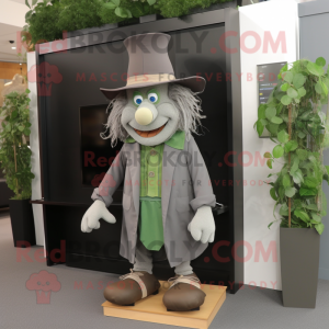 Gray Leprechaun Hat mascot costume character dressed with a Cardigan and Shoe clips