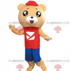 Mascota oso de peluche beige en traje colorido - Redbrokoly.com