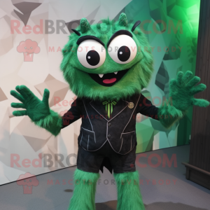 Forest Green Spider mascot costume character dressed with a Waistcoat and Hairpins