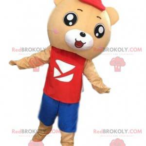 Teddy bear mascot beige in colorful outfit - Redbrokoly.com