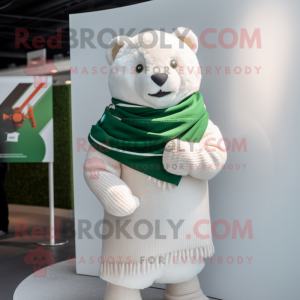 White Irish Flag mascot costume character dressed with a Sweater and Wraps