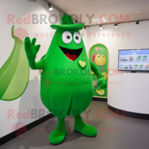 Green Pepper mascot costume character dressed with a A-Line Dress and Gloves