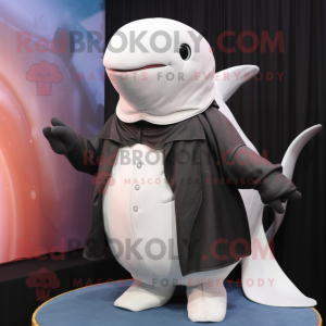 Black Beluga Whale mascot costume character dressed with a Waistcoat and Shawl pins