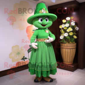 Olive Bunch Of Shamrocks mascot costume character dressed with a Mini Dress and Hat pins