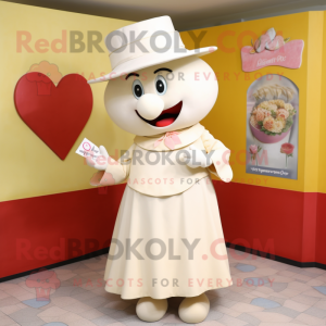 Cream Love Letter mascot costume character dressed with a Circle Skirt and Hat pins