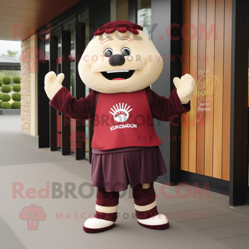 Maroon Rainbow mascot costume character dressed with a Rugby Shirt and Shawl pins Maroon Rainbow mascot costume character dressed with a Rugby Shirt and Shawl pins