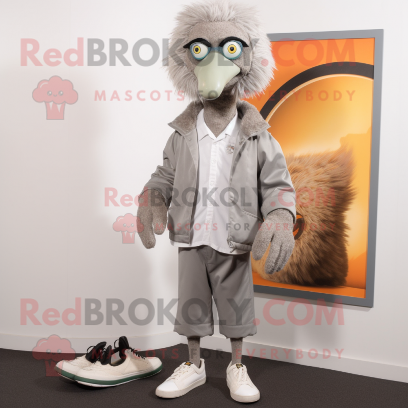 Gray Emu mascot costume character dressed with a Blazer and Shoe laces Gray Emu mascot costume character dressed with a Blazer and Shoe laces