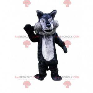 Mascota lobo gris y negro, disfraz de lobo, animal salvaje -