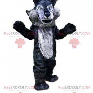 Mascotte de loup gris et noir, costume de loup, animal sauvage