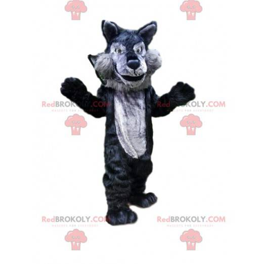 Graues und schwarzes Wolfsmaskottchen, Wolfskostüm, wildes Tier