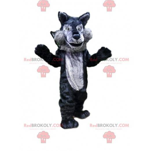 Gray and black wolf mascot, wolf costume, wild animal -