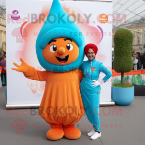 Sky Blue Tikka Masala mascot costume character dressed with a Culottes and Hats