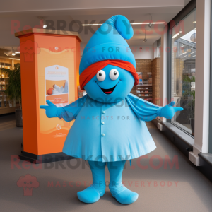 Sky Blue Tikka Masala mascot costume character dressed with a Culottes and Hats