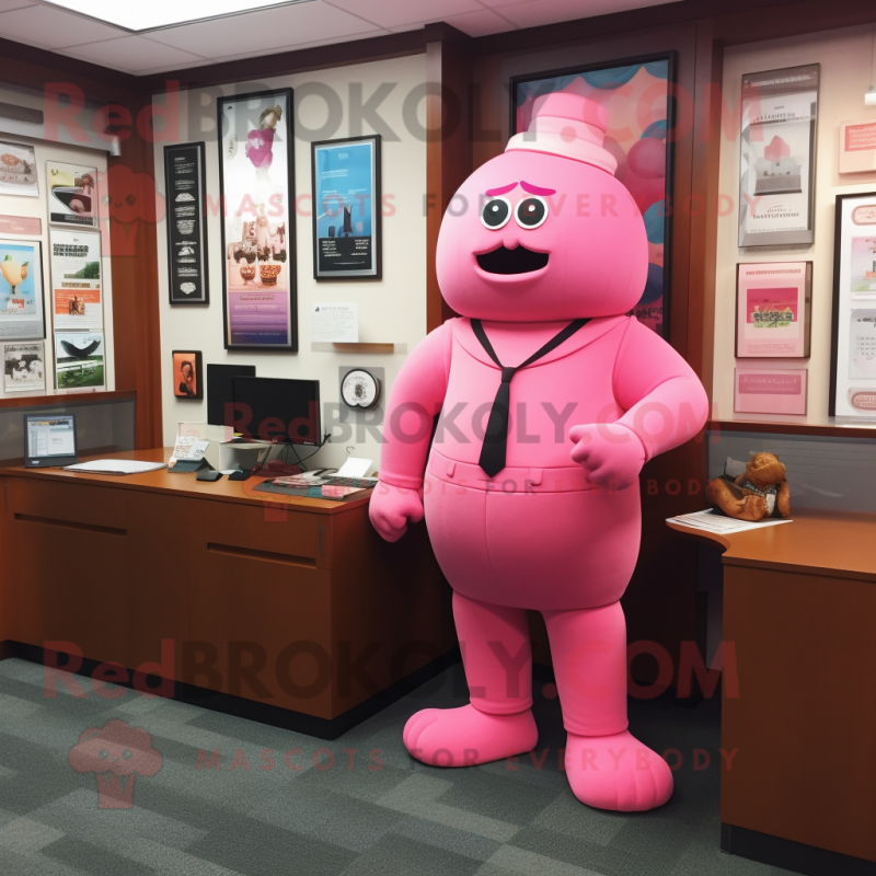 Pink Attorney mascot costume character dressed with a Romper and Cummerbunds Pink Attorney mascot costume character dressed with a Romper and Cummerbunds
