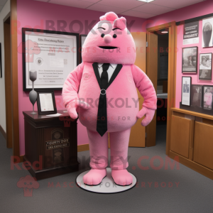 Pink Attorney mascot costume character dressed with a Romper and Cummerbunds