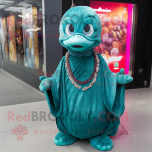 Teal Cherry mascot costume character dressed with a Cover-up and Necklaces