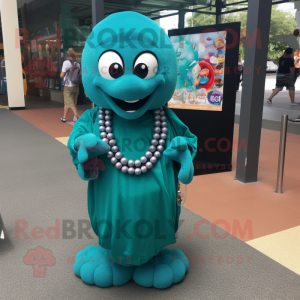 Teal Cherry mascot costume character dressed with a Cover-up and Necklaces