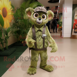 Olive Lemur mascot costume character dressed with a Flare Jeans and Hairpins